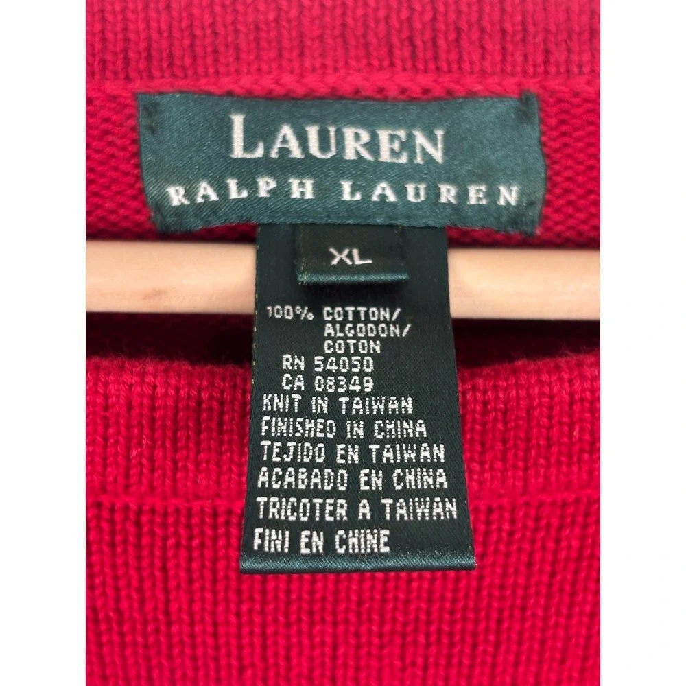 Lauren Ralph Lauren Women Sweater SZ XL Red Striped Nautical 100% Cotton Coastal - Picture 8 of 10